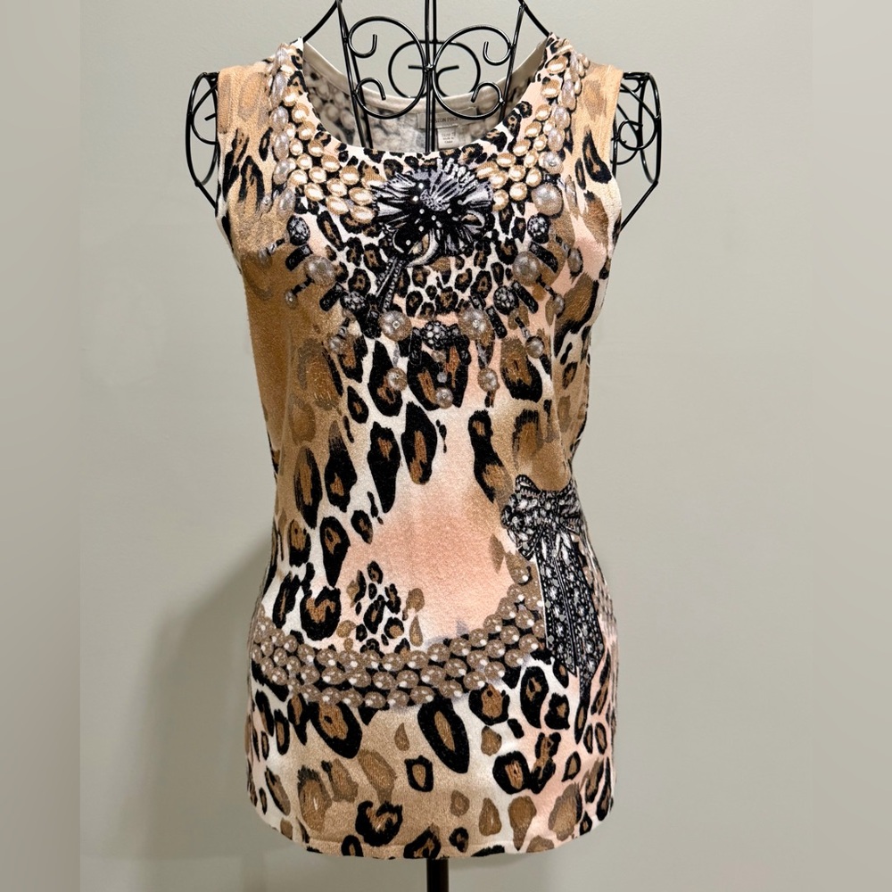 Boston Proper Embellished Leopard Print Tank Top | Studded Animal Print | Size S